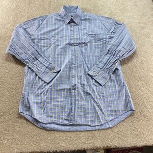 Scott Barber Button Down Shirt Mens XL Blue Yellow Check Plaid 100% Cotton